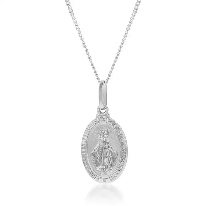 Sterling Silver Rhodium Plated Small Holy Mary Pendant