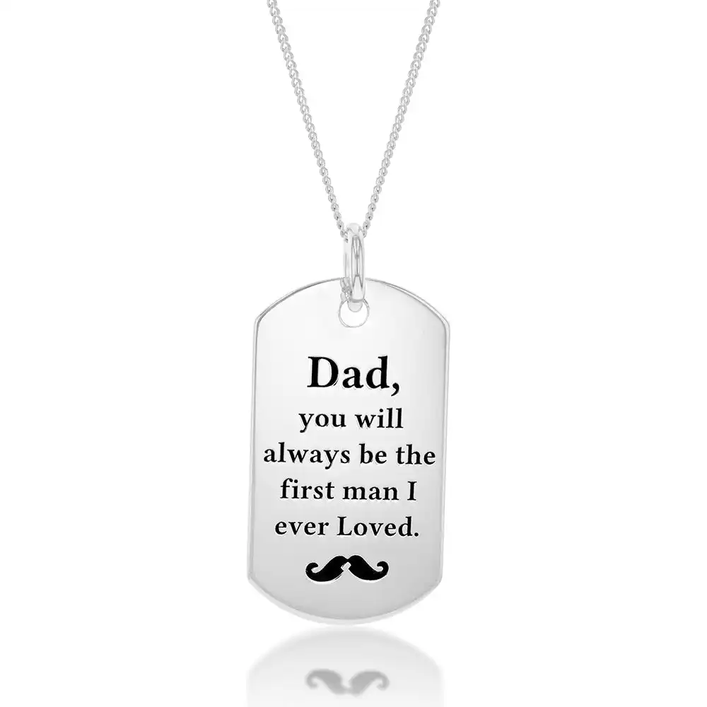 Sterling Silver Dog Tag Dad Daughters Message Pendant