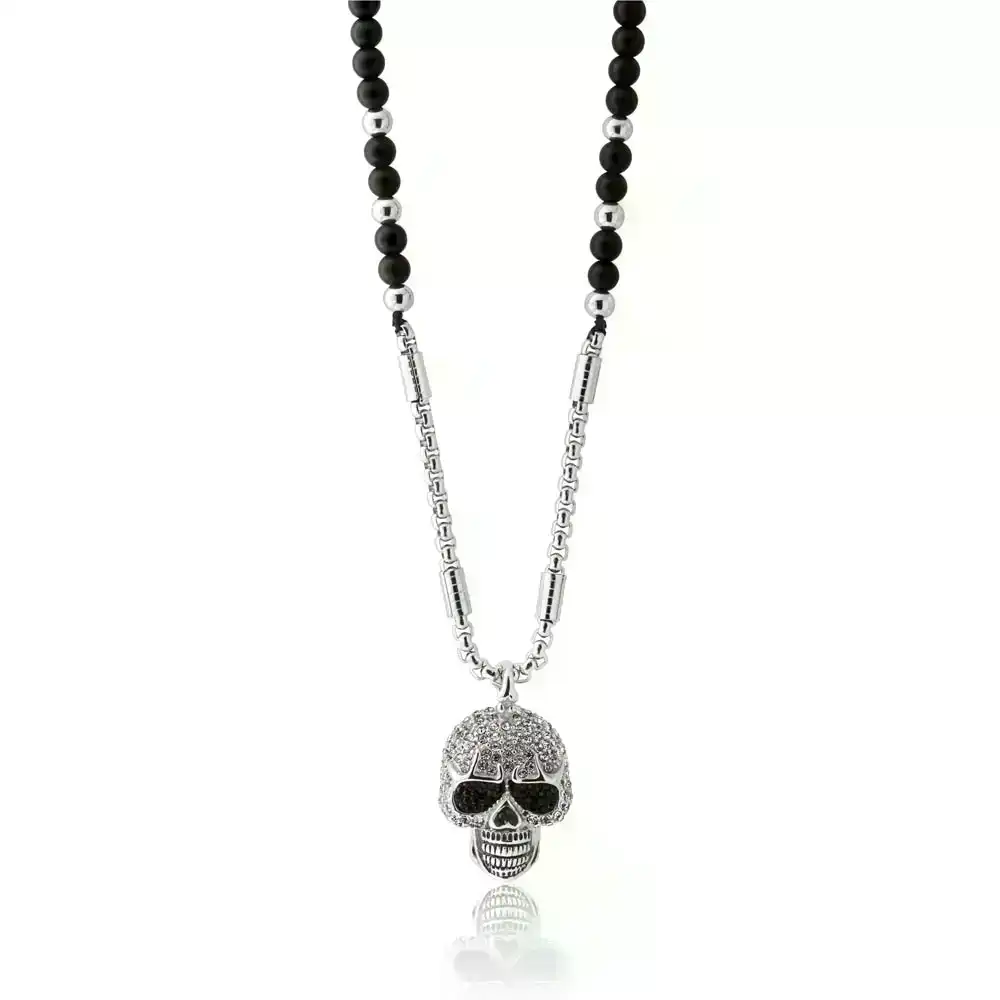 Stainless Steel Crystal Skull Pendant with Chain