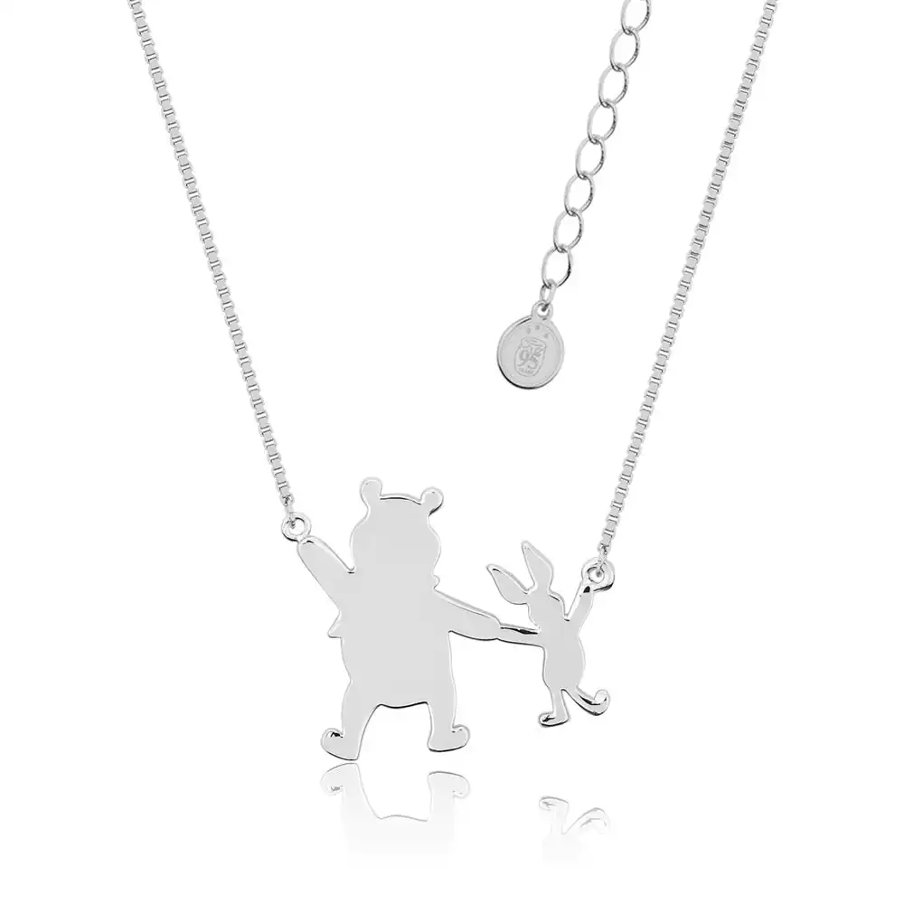 Disney White Gold Plated Winnie The Pooh+Piglet Pendant On 45+7cm Chain