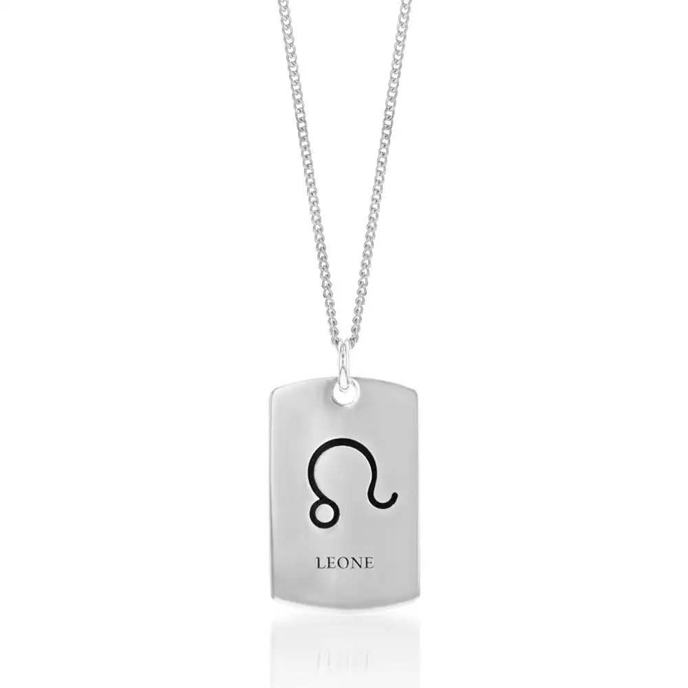 Sterling Silver Dog Tag With Leo Zodiac/Star Sign Pendant