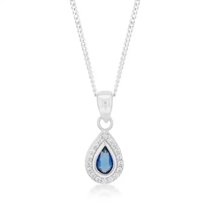 Sterling Silver Blue And White Tear Drop Pendant