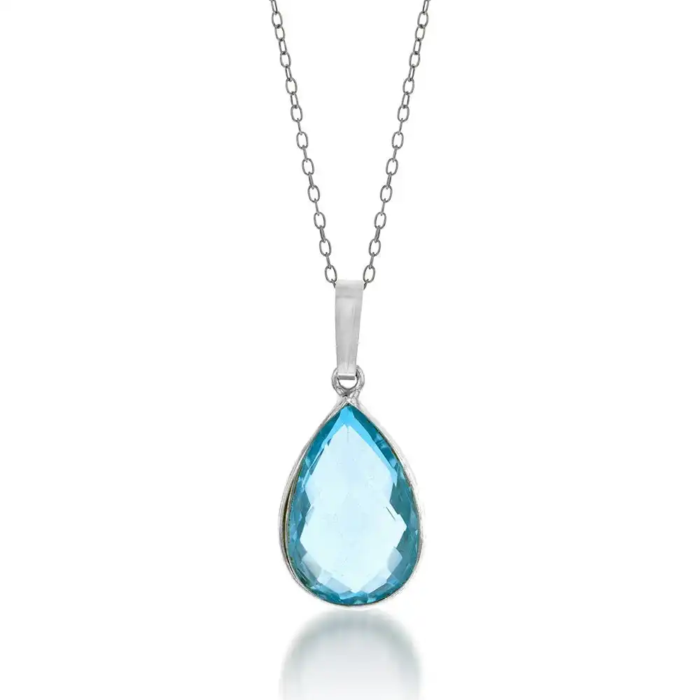 Sterling Silver 6.25ct Blue Topaz Pear Pendant on Chain