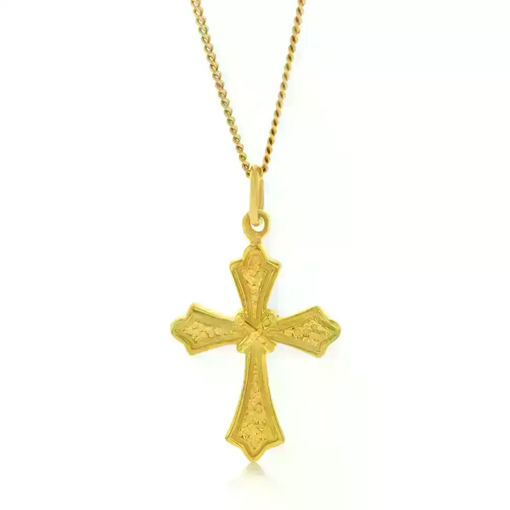 Gold Plated Sterling Silver Engraved Cross Pendant