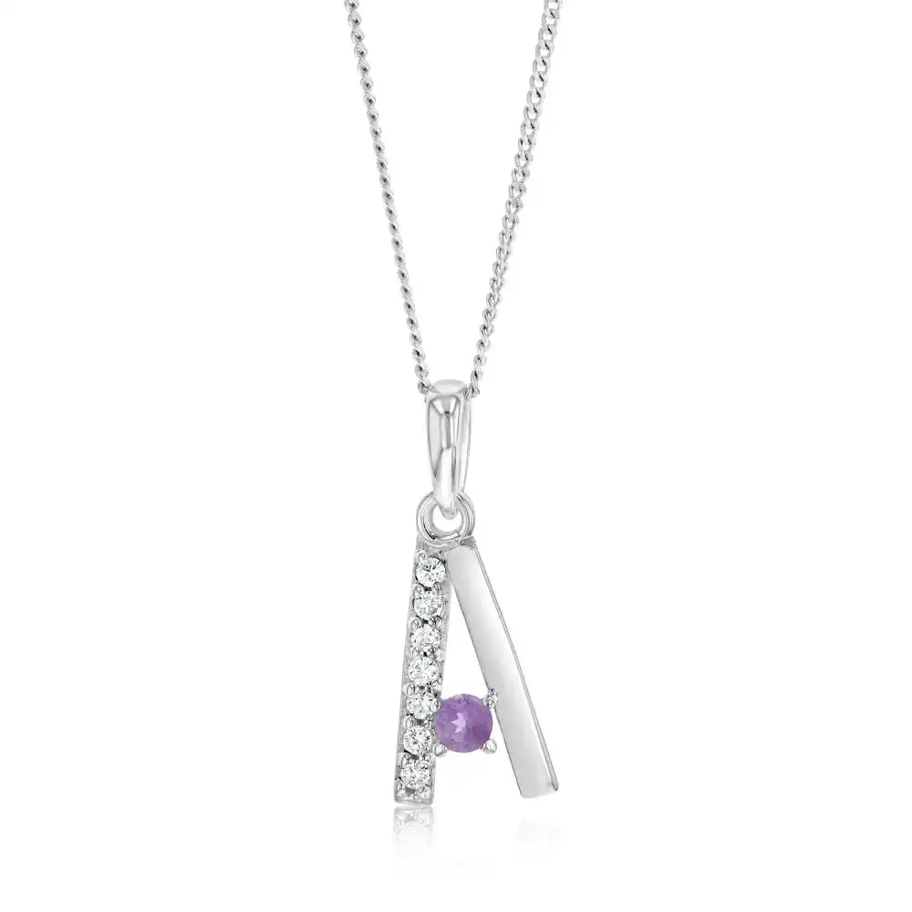 Sterling Silver Amethyst And Cubic Zirconia Initial "A" Pendant