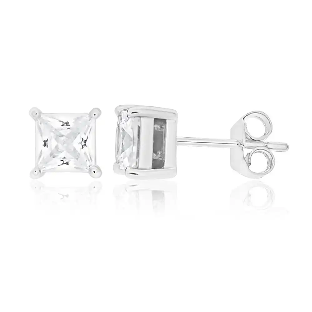 Sterling Silver Cubic Zirconia Princess Cut 5mm Stud Earrings