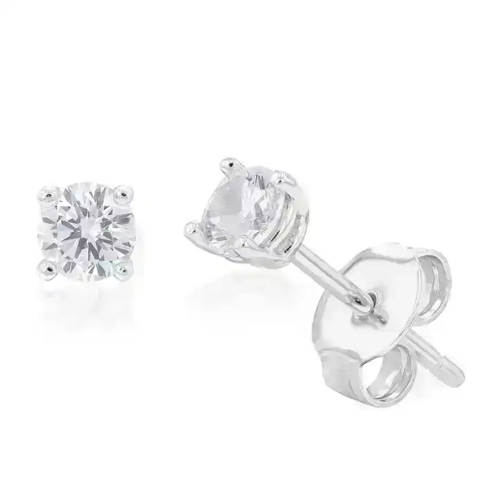 Sterling Silver Cubic Zirconia 4mm Solitaire Stud Earrings