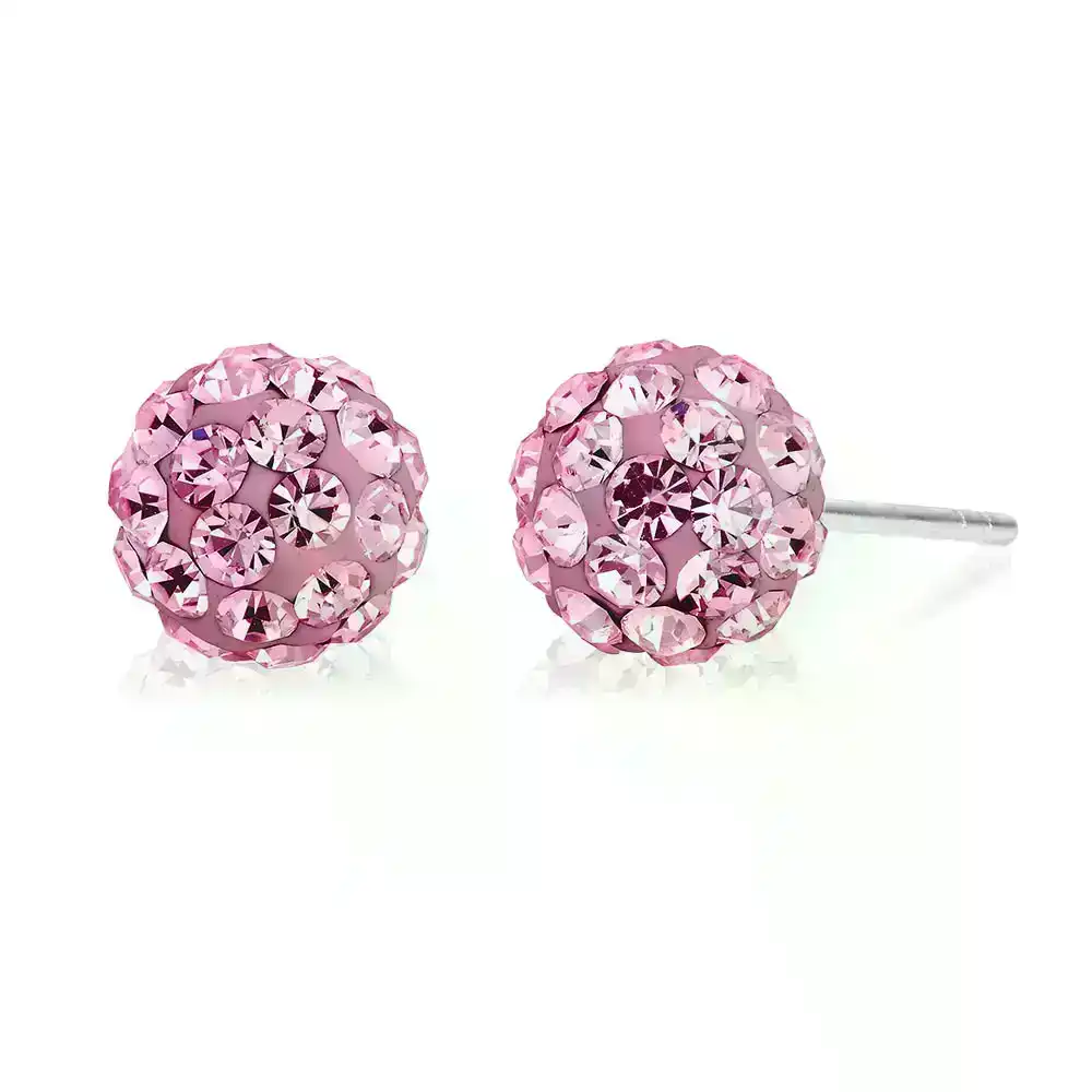 Sterling Silver Crystal Pink Stud Earrings