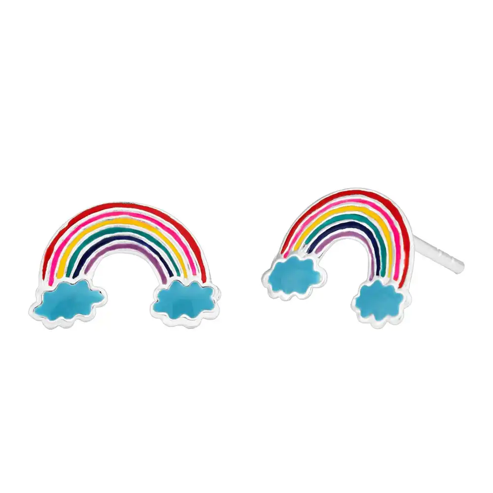 Sterling Silver Rainbow and Cloud Studs