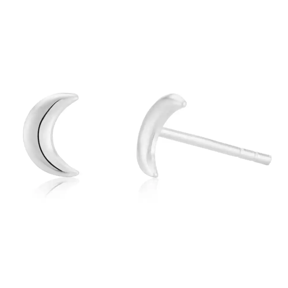 Sterling Silver Plain Crescent Moon Studs