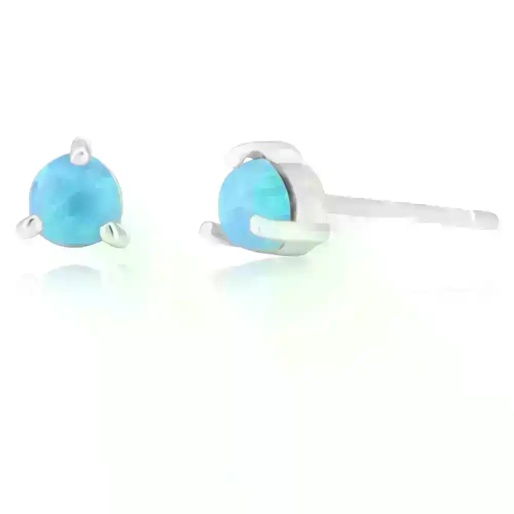 Sterling Silver Created Opal Round Studs
