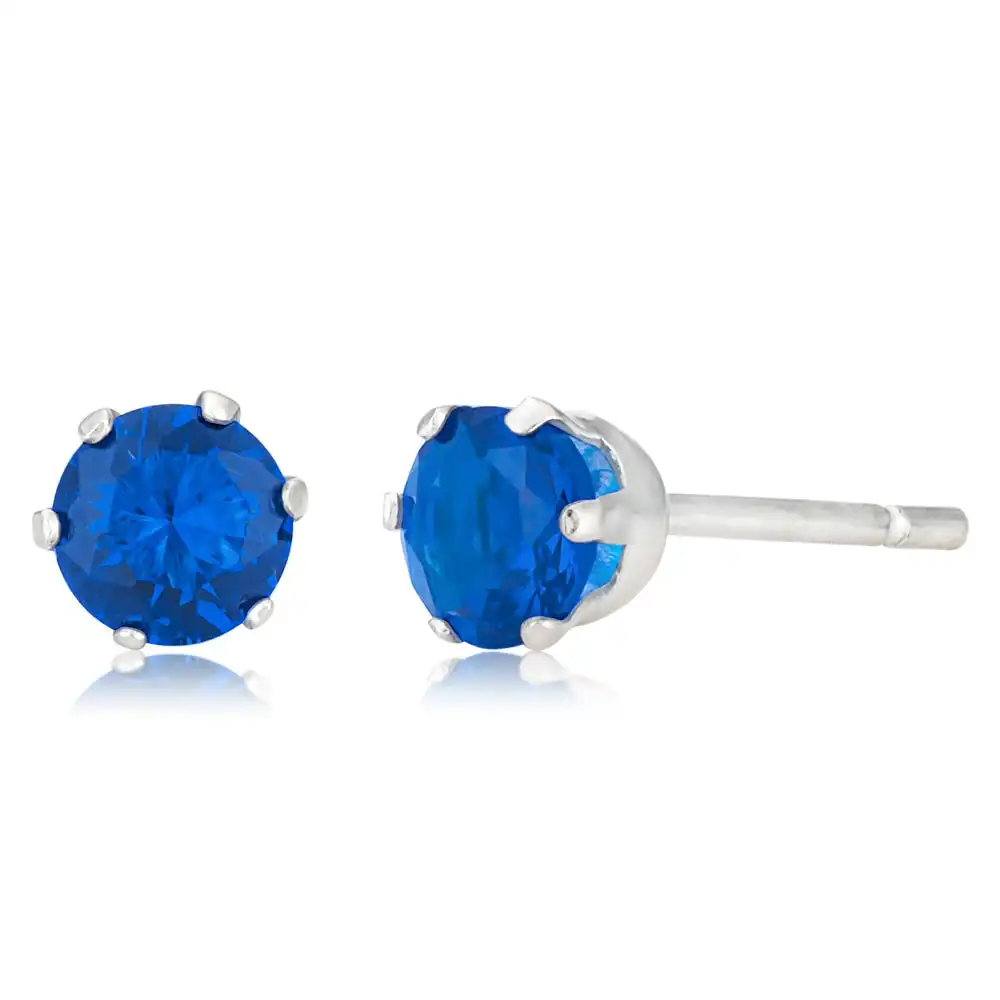 Sterling Silver 5mm 6 Claw Blue Crystal Studs