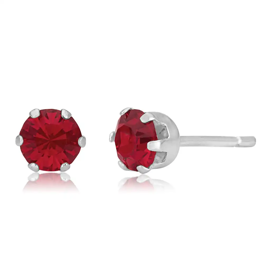 Sterling Silver 5mm 6 Claw Red Crystal Studs