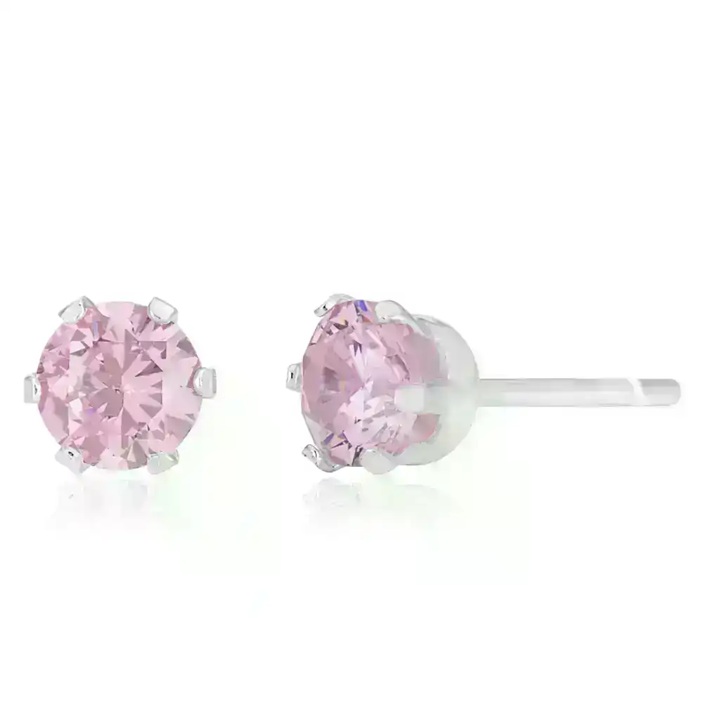 Sterling Silver 5mm 6 Claw Pink Crystal Studs