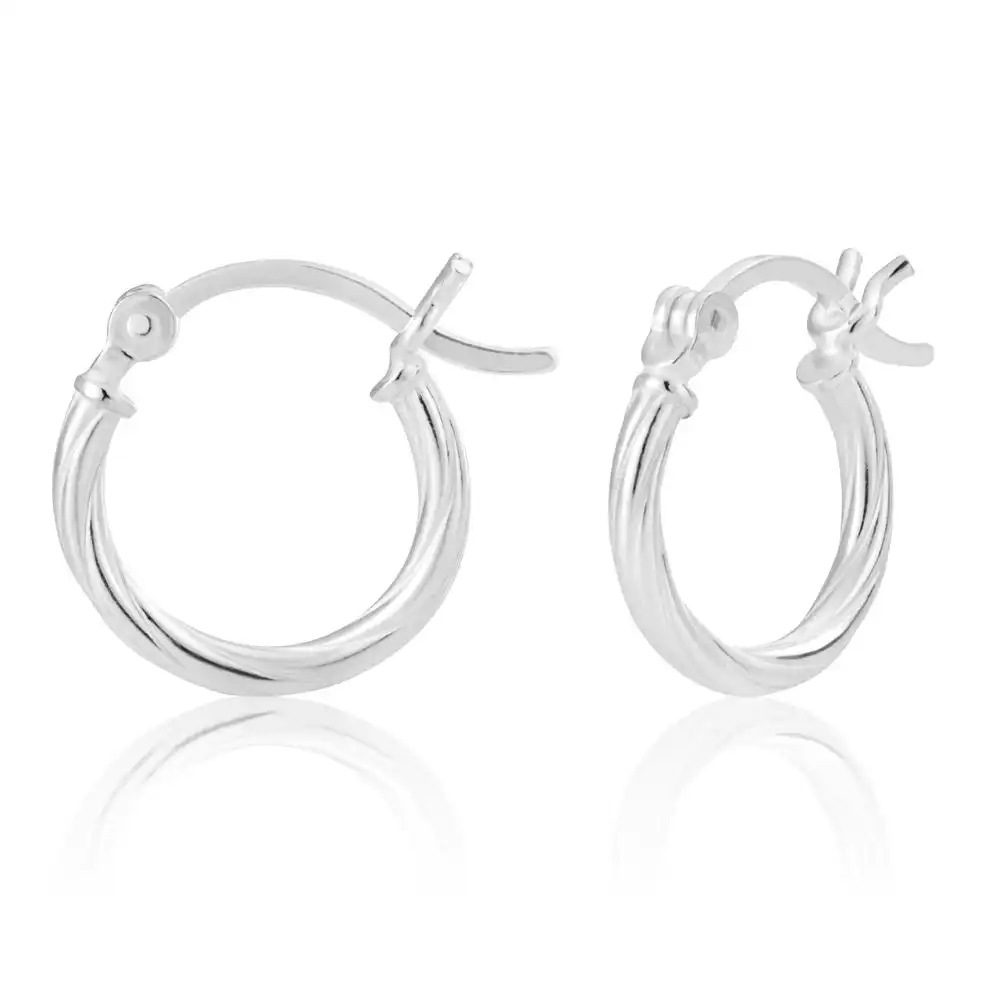 Sterling Silver 15mm Twist Hoop Earrings