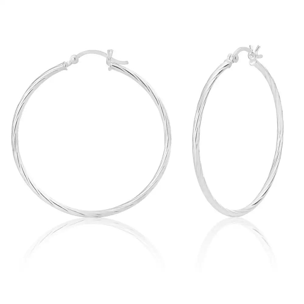 Sterling Silver 40mm Twist Hoop Earrings