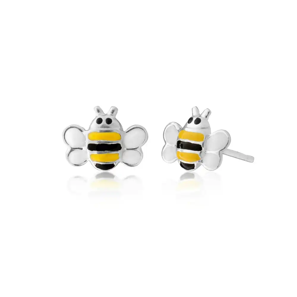 Sterling Silver Black and Yellow Bee Stud Earrings