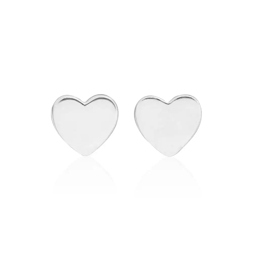 Sterling Silver Plain Heart Stud Earrings
