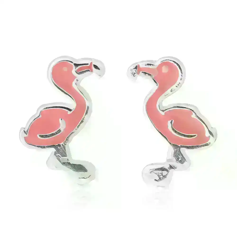 Sterling Silver Pink Flamingo Stud Earrings