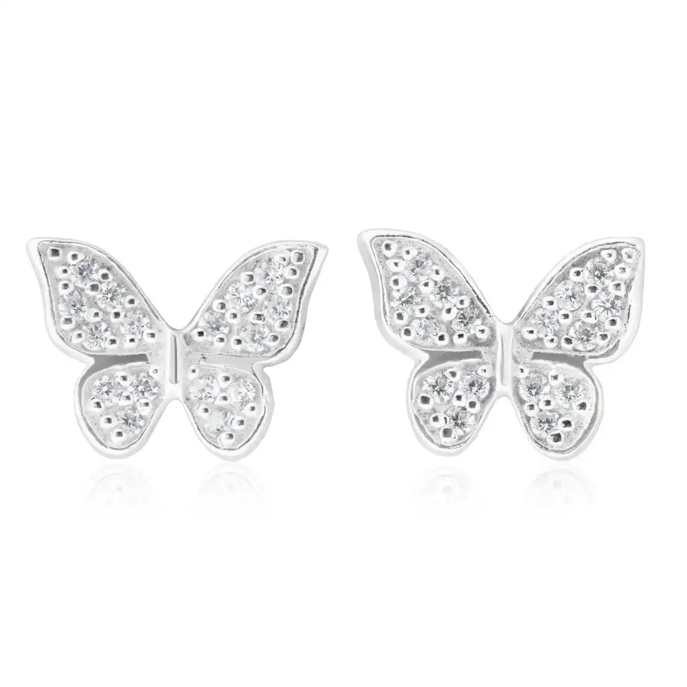 Sterling Silver Zirconia Butterfly Stud Earrings