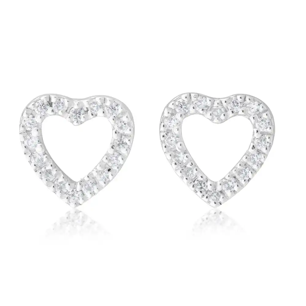 Sterling Silver Zirconia Open Heart Stud Earrings