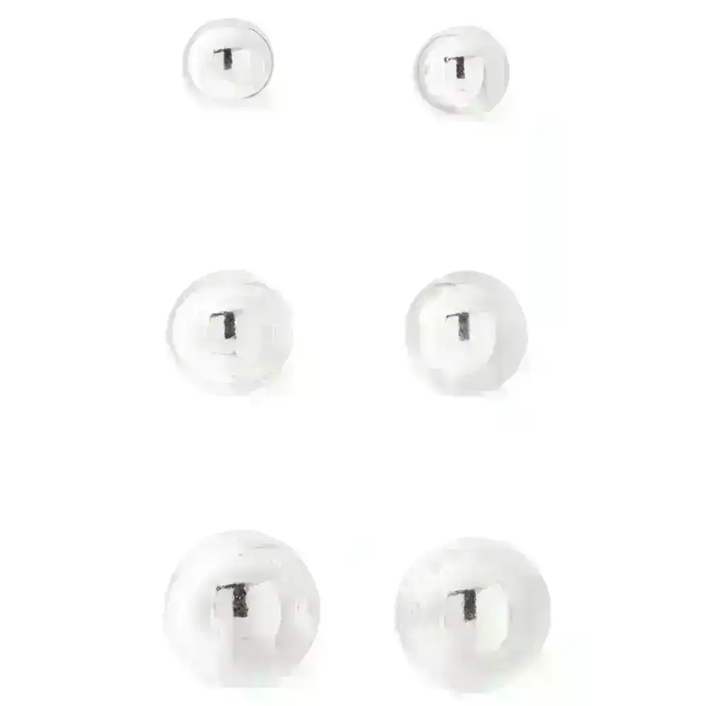 Sterling Silver Multi Size Ball 3 Stud Earring Set
