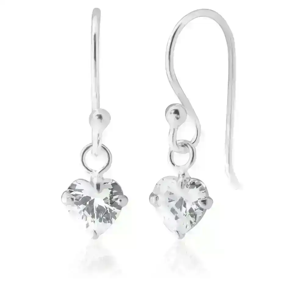 Sterling Silver Heart Drop Hook Earrings