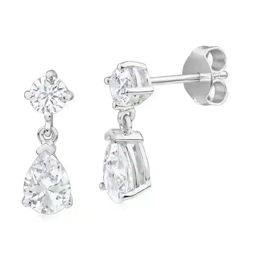 Sterling Silver Zirconia Round Stud and Pear Drop Earrings