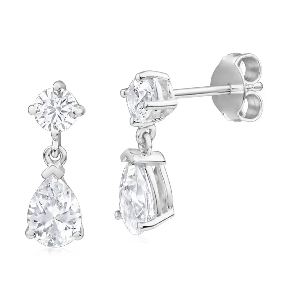 Sterling Silver Zirconia Round Stud and Pear Drop Earrings