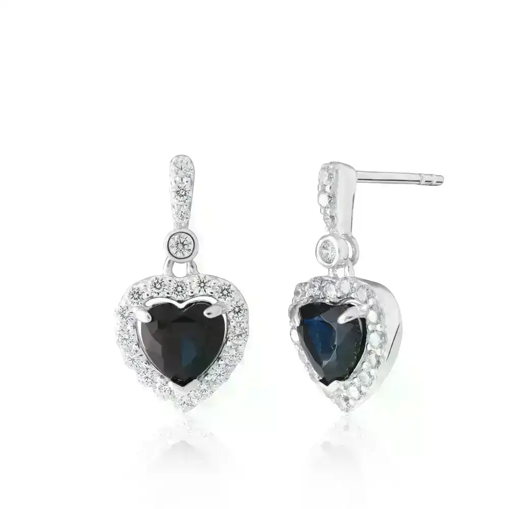 Sterling Silver Zirconia Heart Stud Drop Earrings