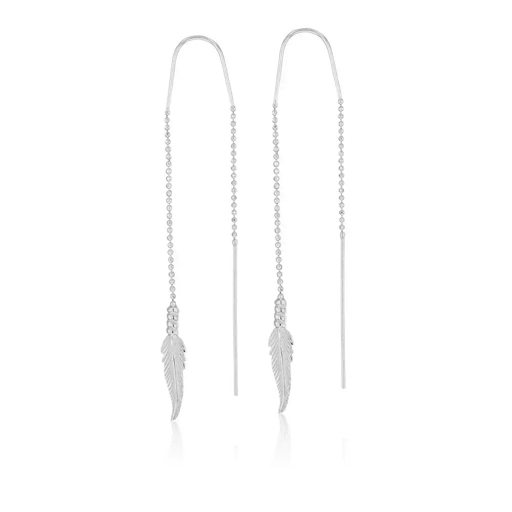 Sterling Silver Feather Threader Earrings