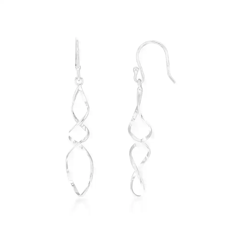 Sterling Silver Long Triple Twist Drop Earrings