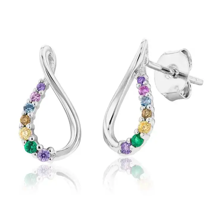 Sterling Silver Rainbow Multicolour Cubic Zirconia On Infinity Earrings