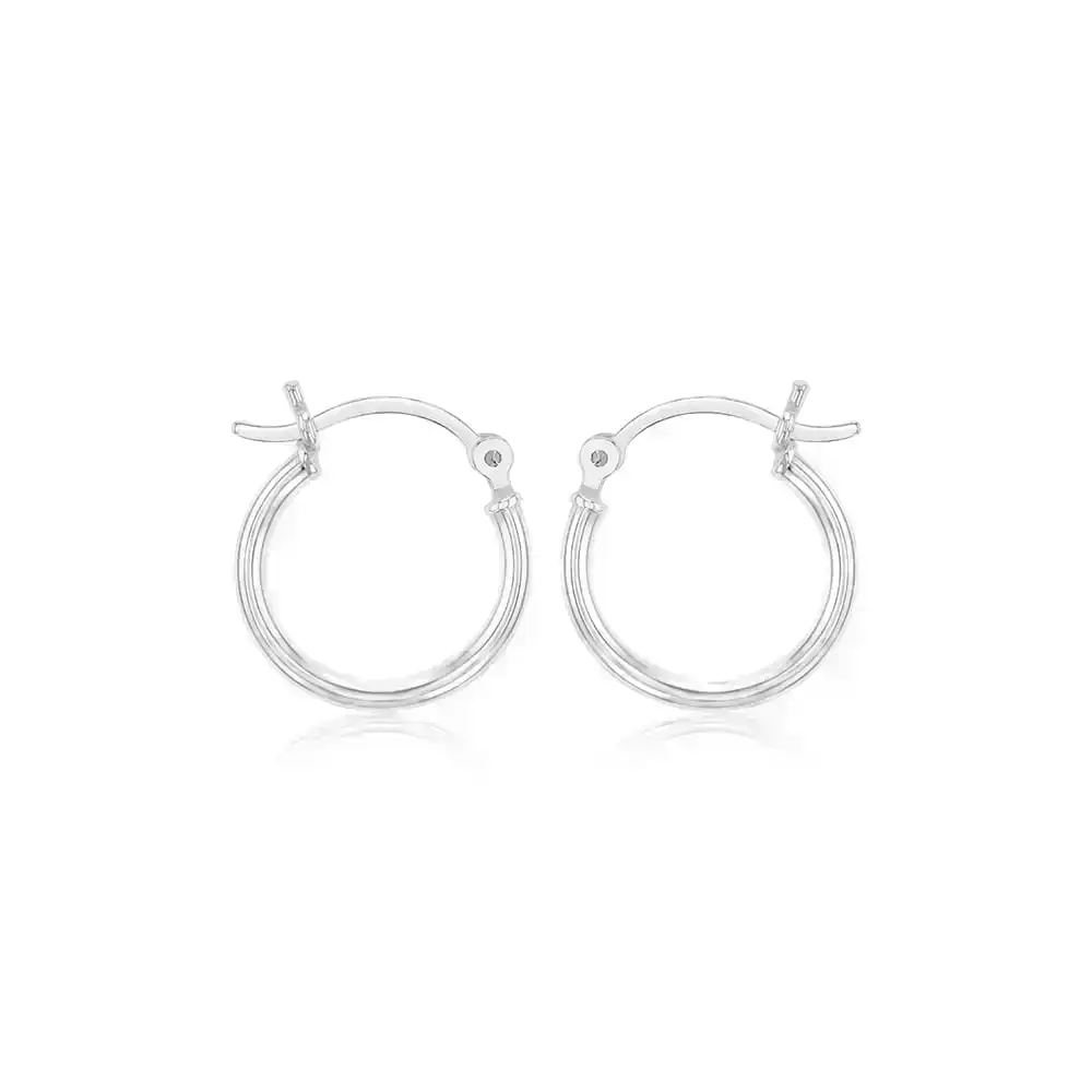 Sterling Silver Plain Round 15mm Hoop Earrings