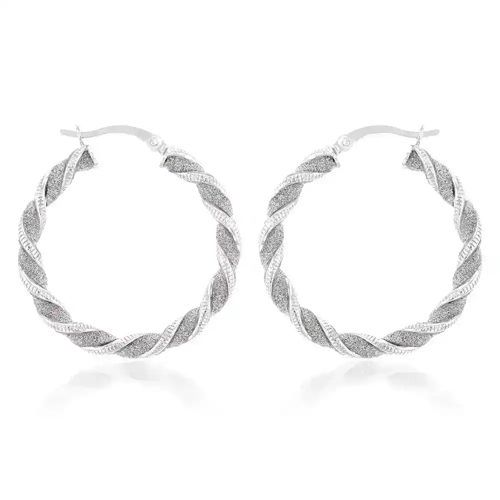 Sterling Silver Patterned Twisted Hoop Earrings