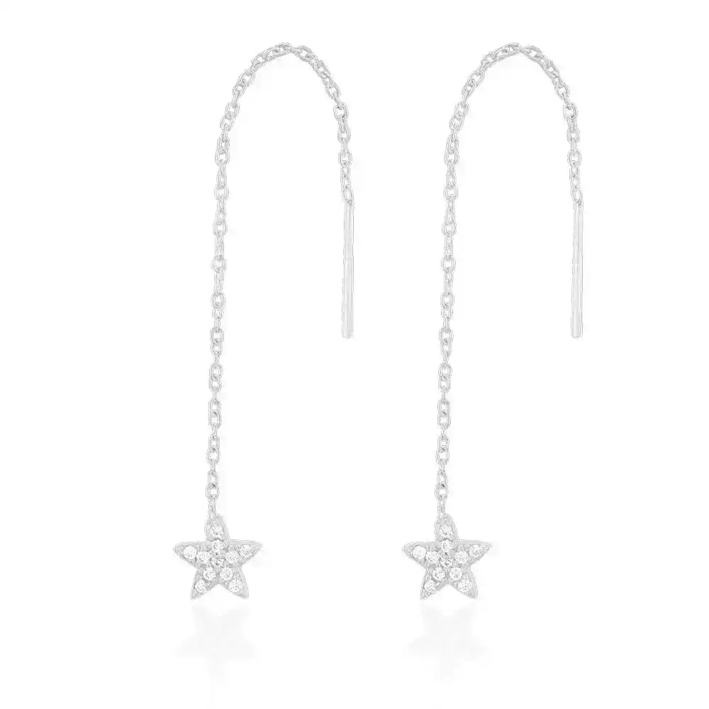 Sterling Silver Cubic Zirconia Star Threader Earrings