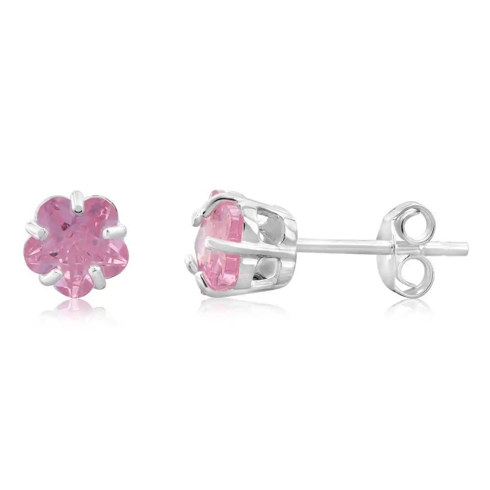 Sterling Silver Pink Cubic Zirconia Studs Earrings