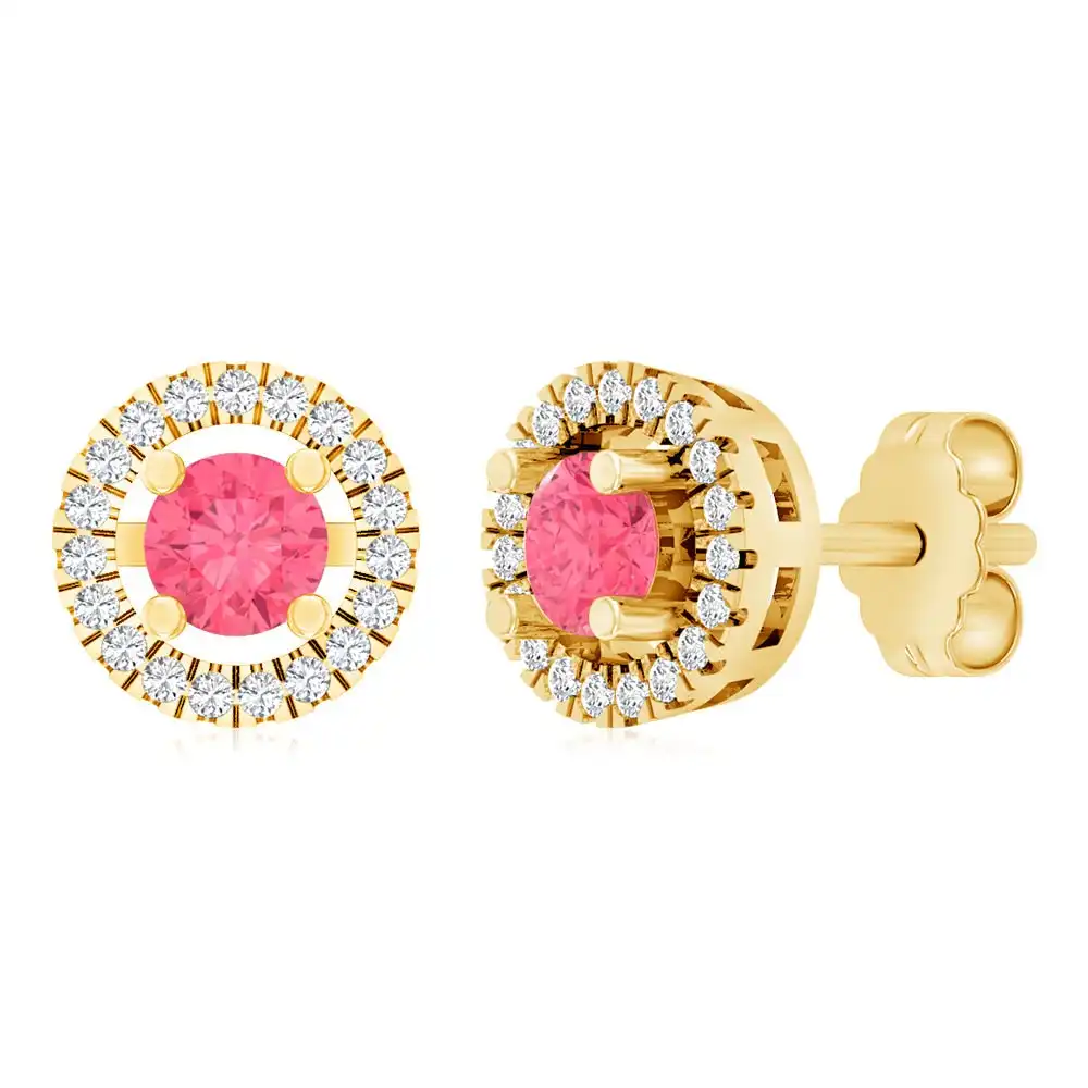 Sterling Silver Gold Plated Pink And White Cubic Zirconia Round Stud Earrings