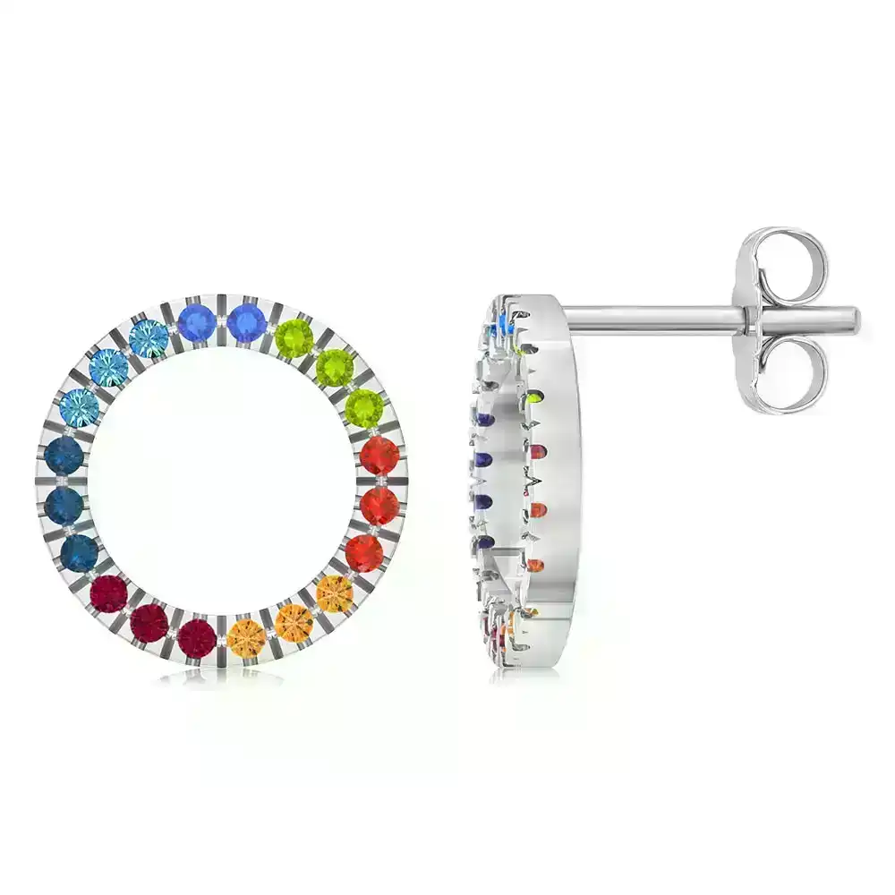 Sterling Silver Multicolour Crystals Circle Of Life Stud Earrings