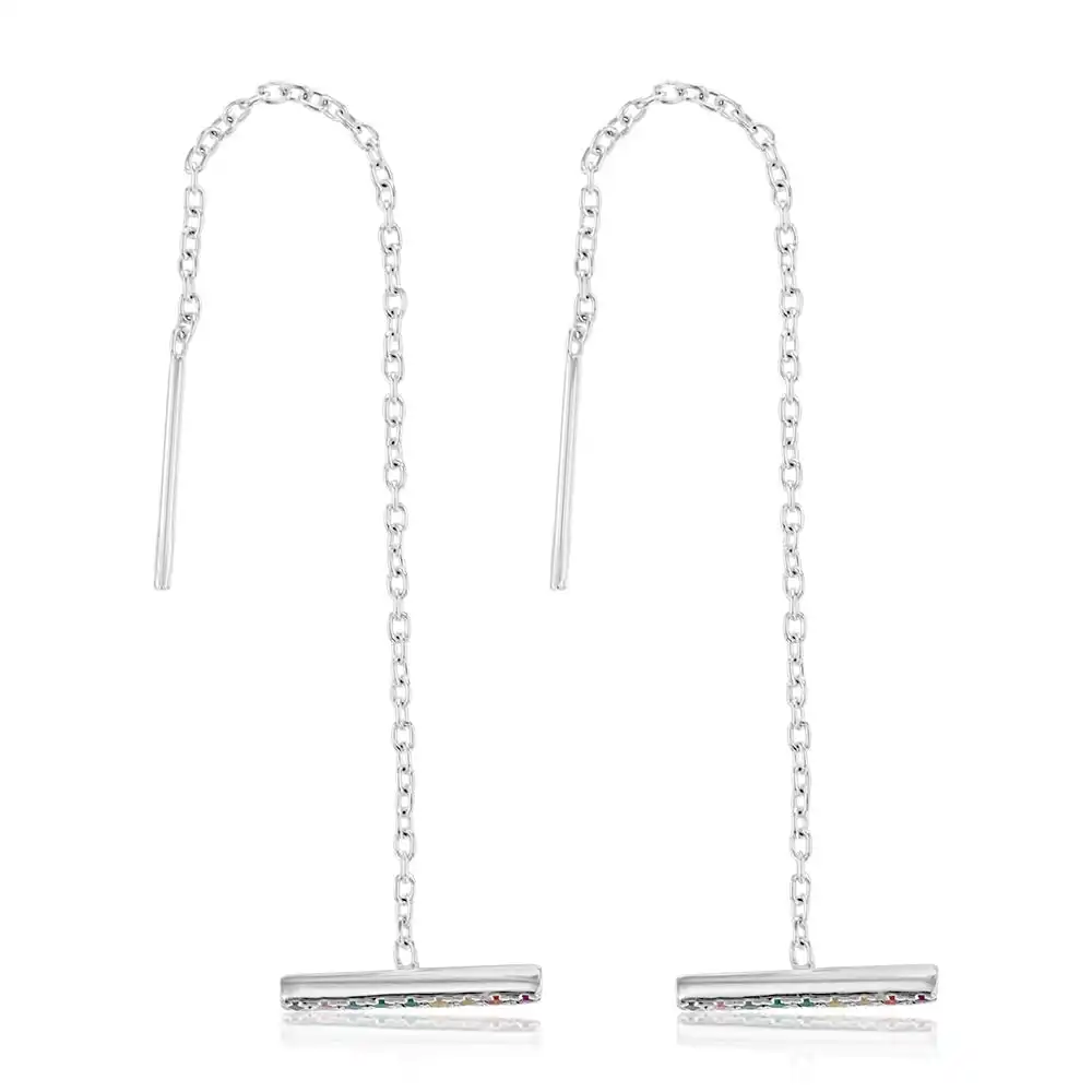 Sterling Silver Multicolour Zirconia Threader Earrings