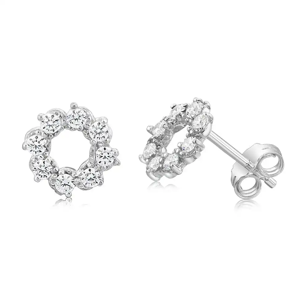 Sterling Silver Cubic Zirconia Circle Of Life Stud Earrings