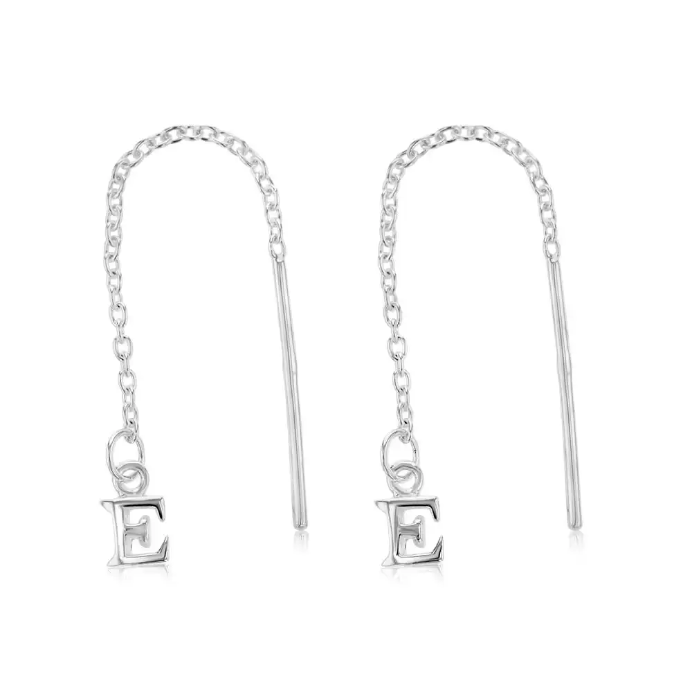 Sterling Silver Initial E Threader Drop Earrings