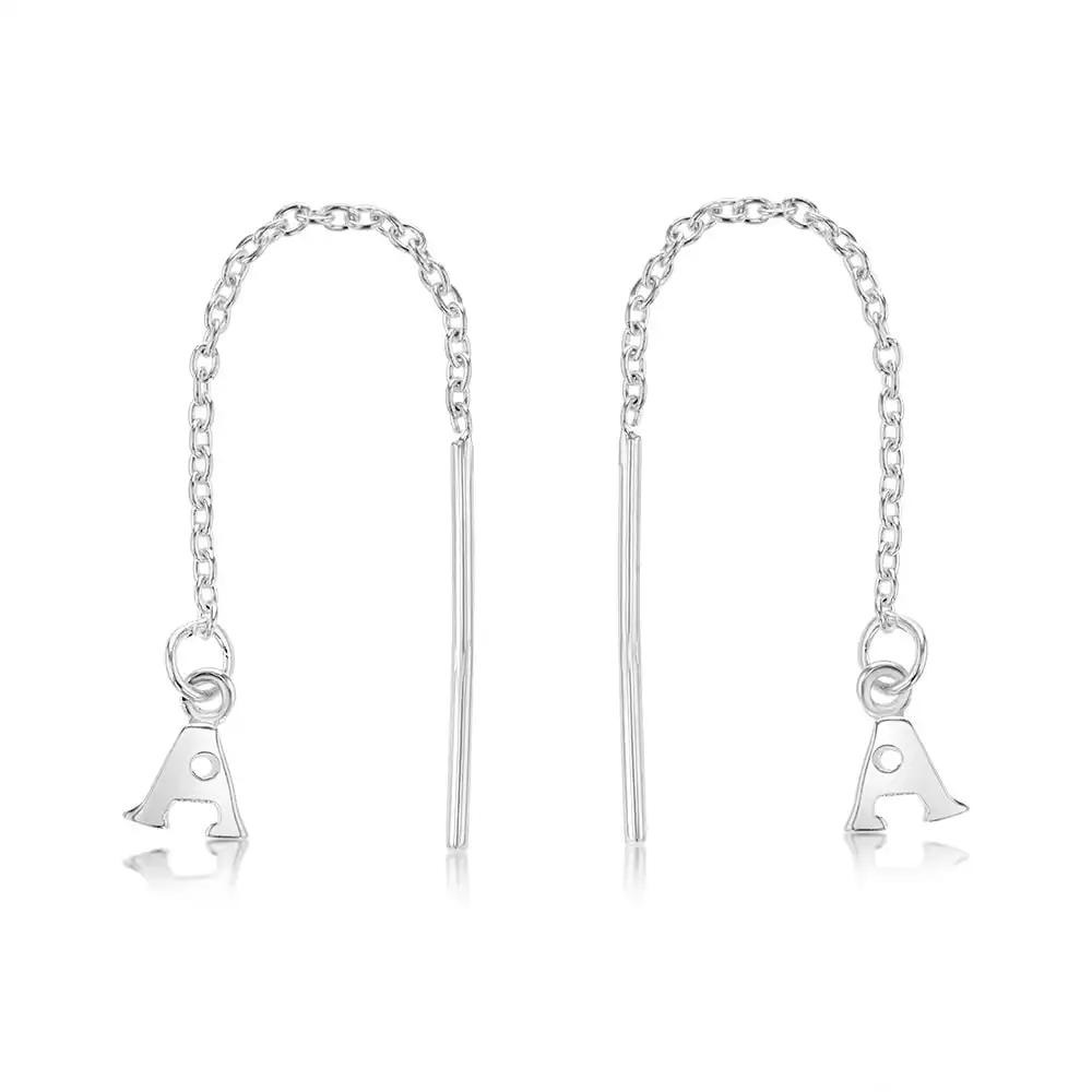 Sterling Silver Initial A Threader Drop Earrings