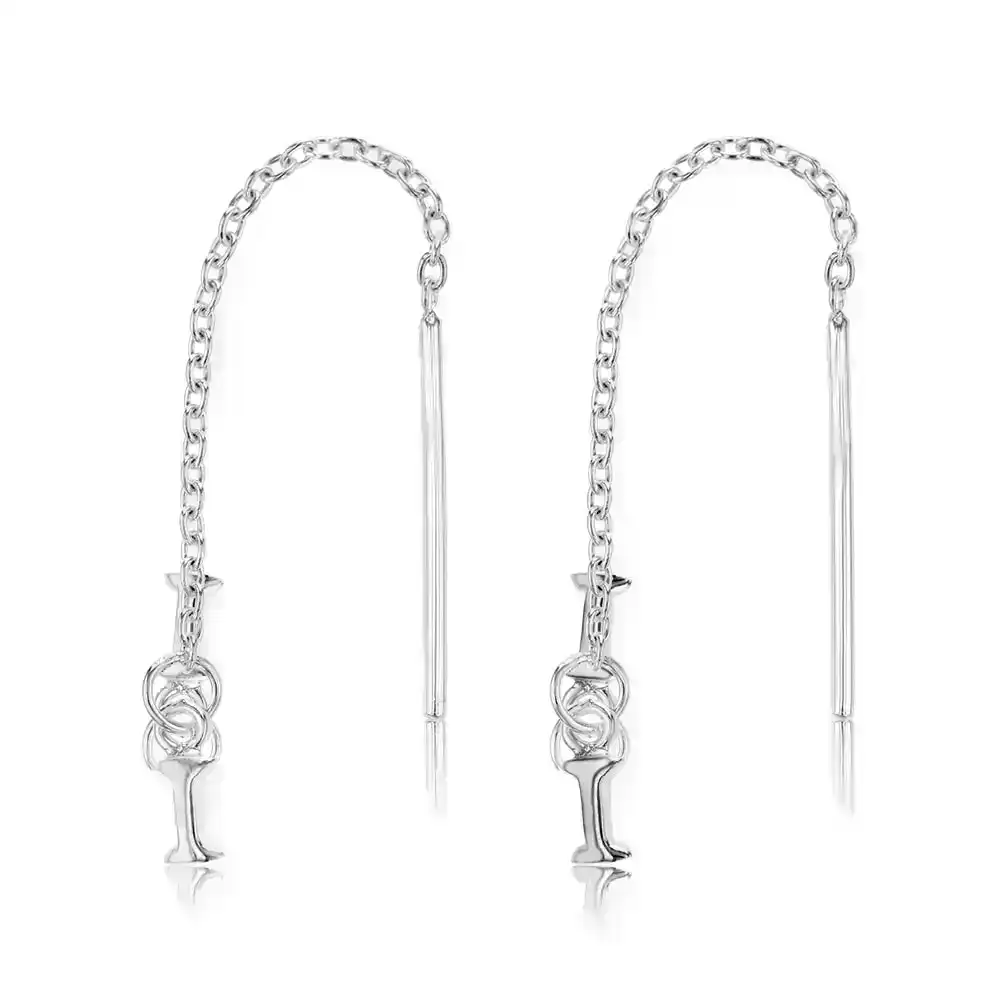 Sterling Silver Initial I Threader Drop Earrings