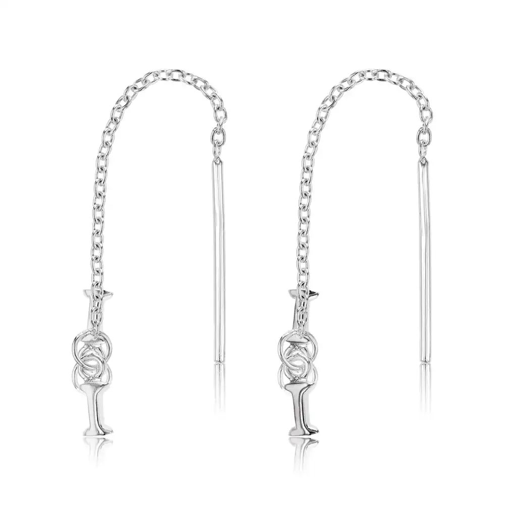 Sterling Silver Initial I Threader Drop Earrings