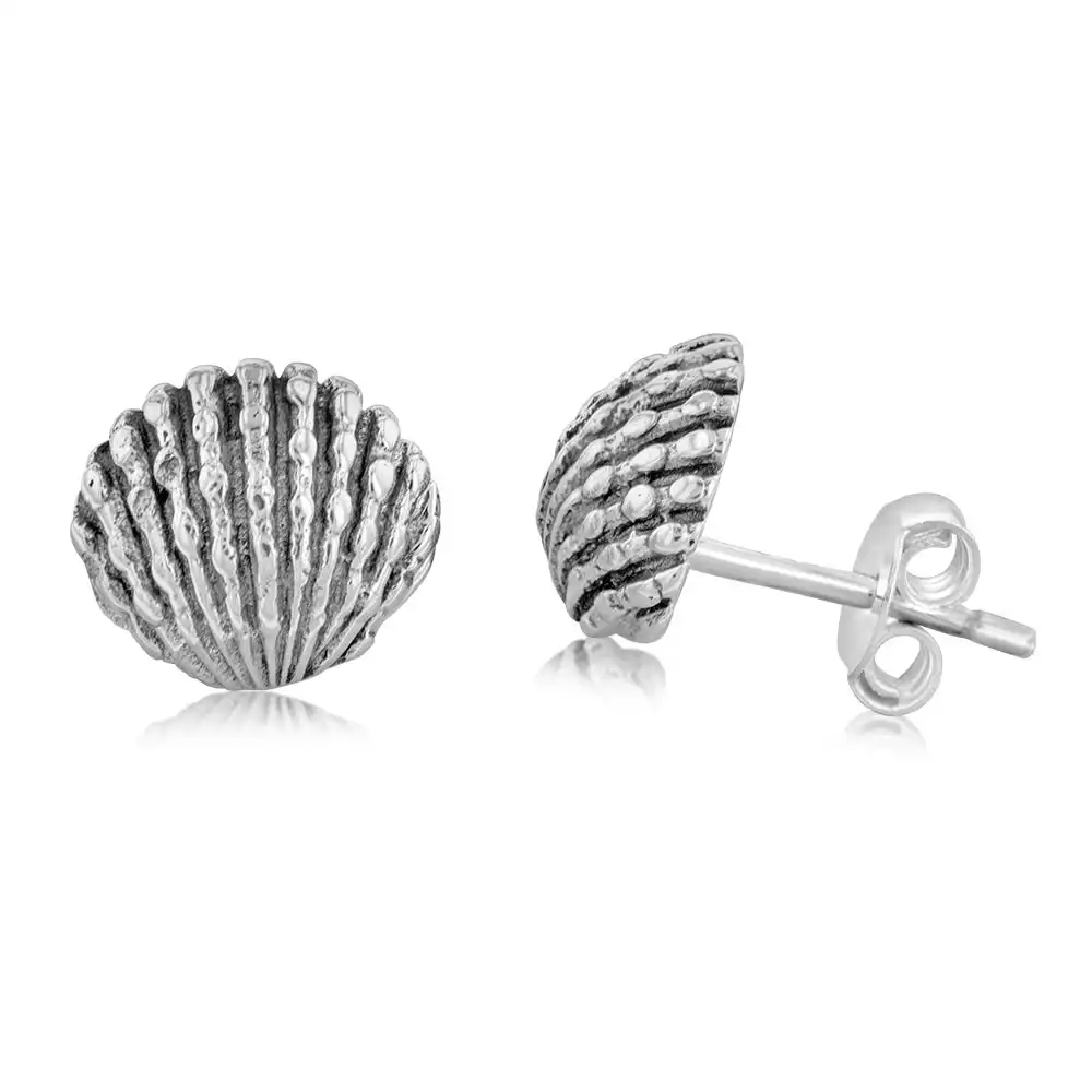 Sterling Silver Oxidised Shell Stud Earrings