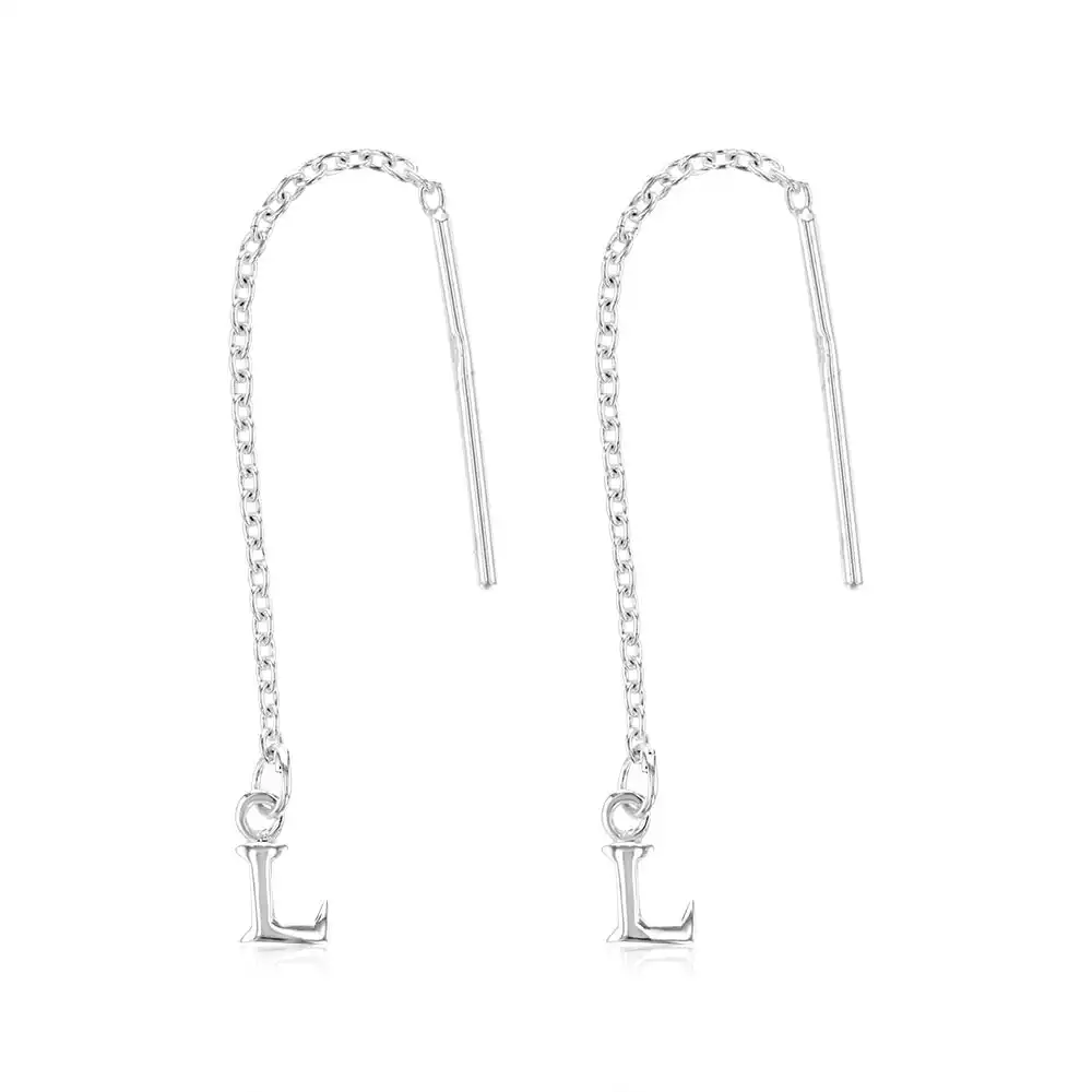 Sterling Silver Initial L Threader Drop Earrings