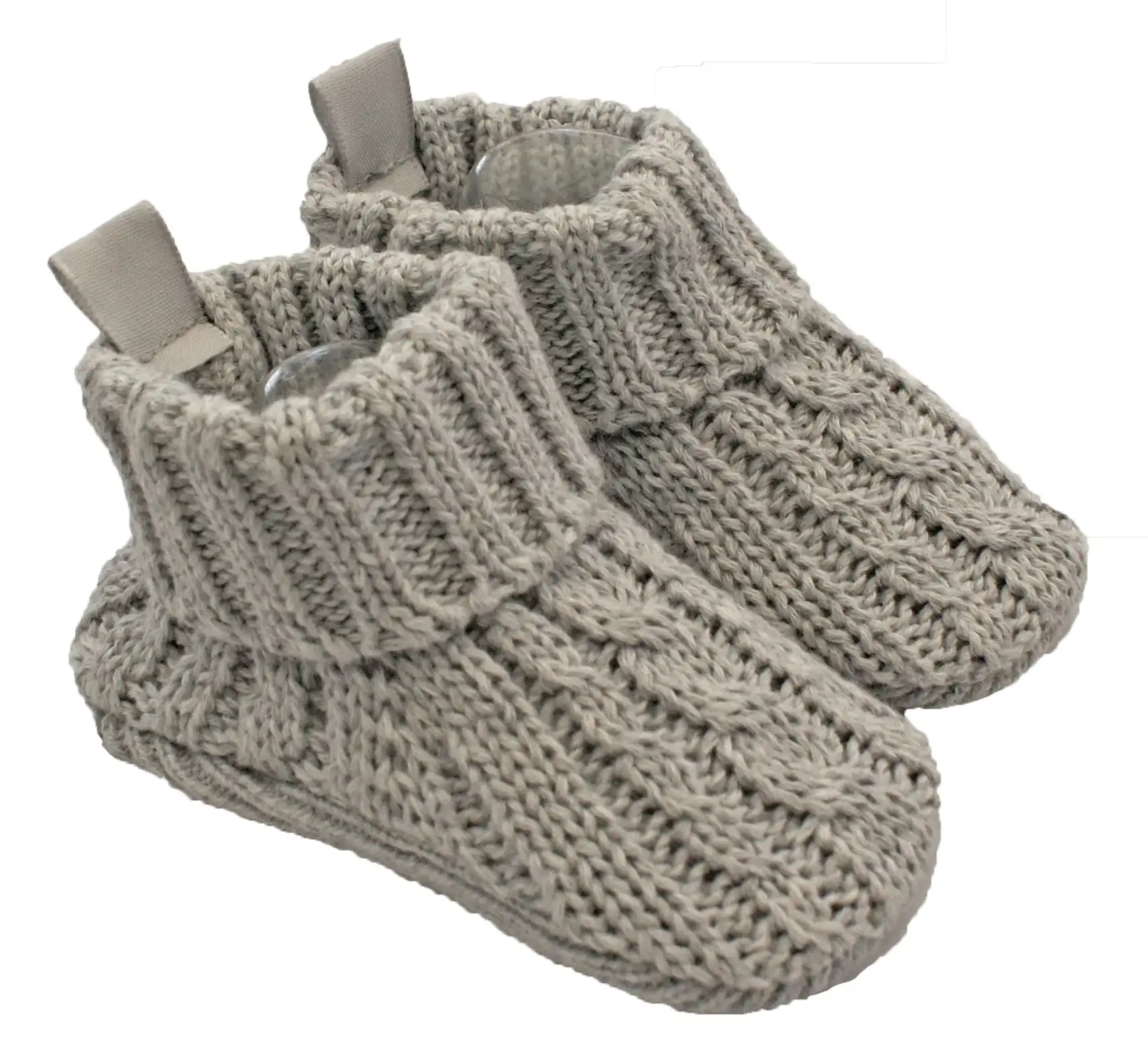 Playette Cable Knitted Booties- Grey - 0-6 months