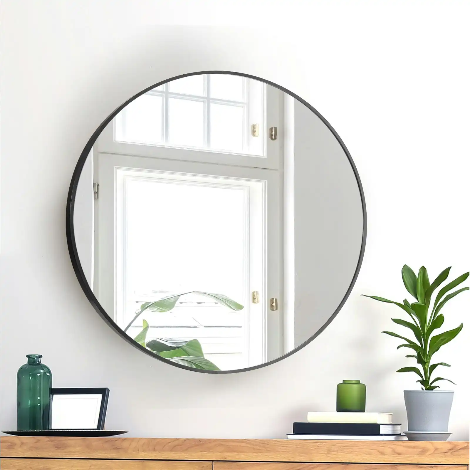 Oikiture Wall Mirrors Round Makeup Mirror Vanity Home Decro 50cm Black Bedroom