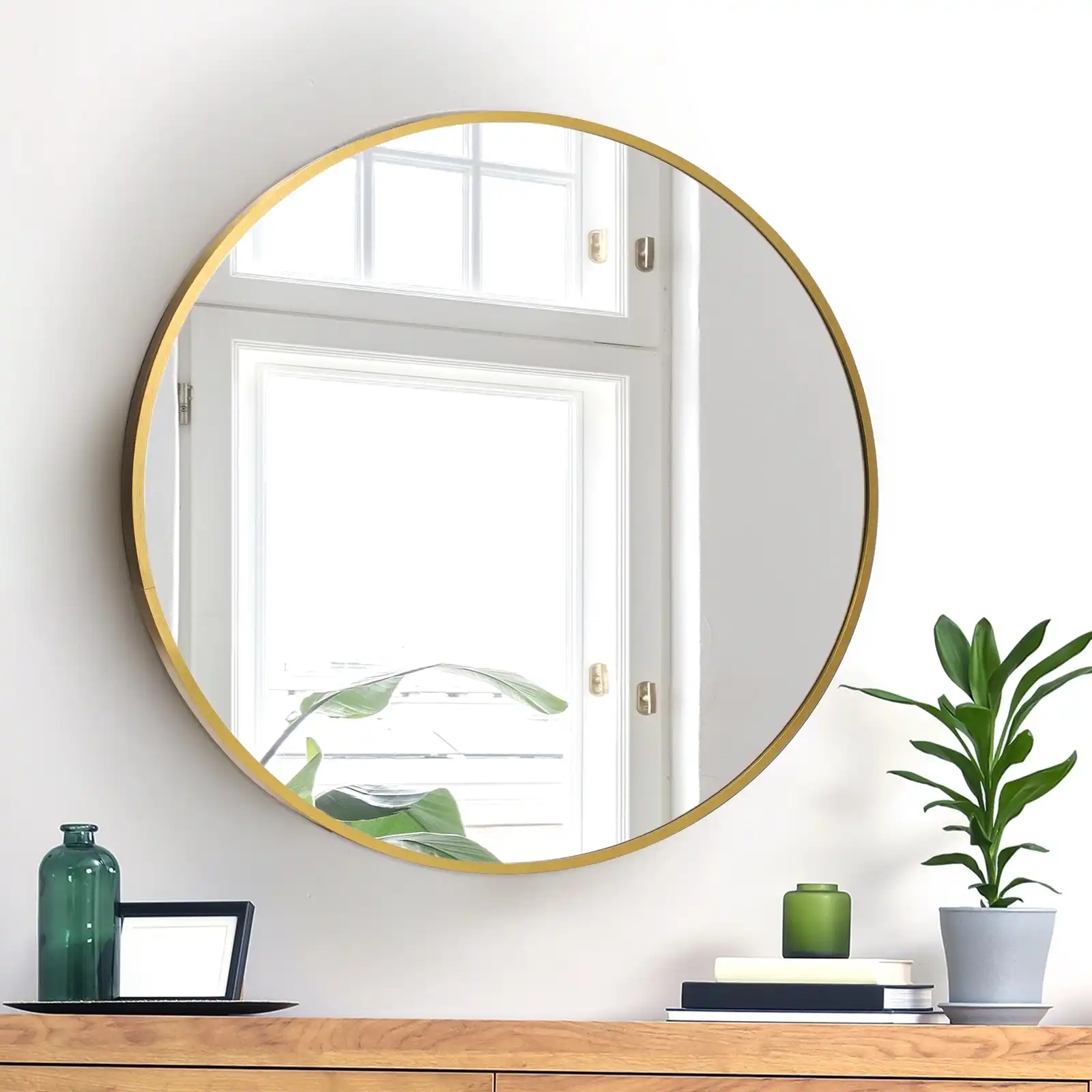Oikiture 60cm Wall Mirrors Round Makeup Mirror Home Decro Gold Living Room